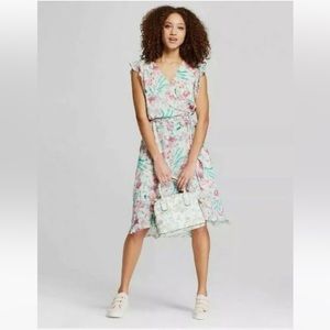 Floral Midi Flutter Sleeve Wrap Style Dress - A New Day